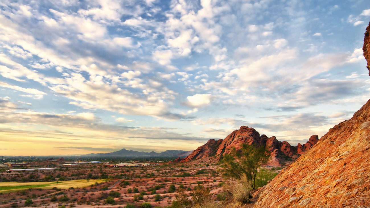 Sweeping view of the Arizona desert at a Marriott Vacation Club destination, with mountains in the distance