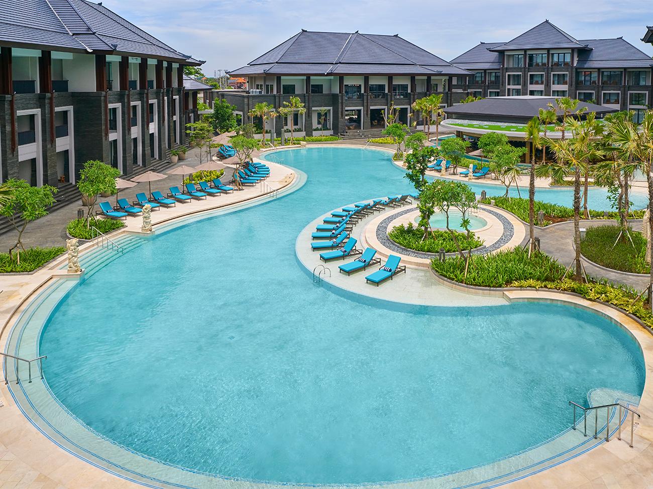Pool area and exterior of the Marriott's Bali Nusa Dua Gardens resort timeshare