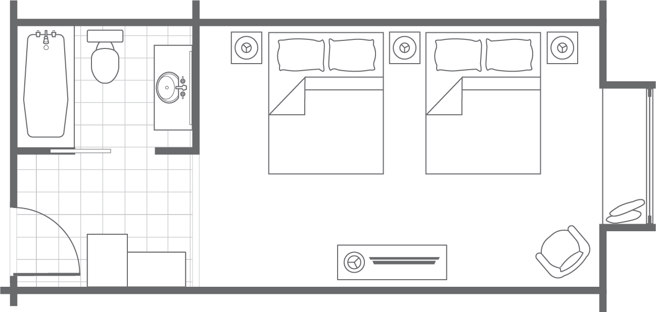 Typical Queens Guestroom, Floorplan
