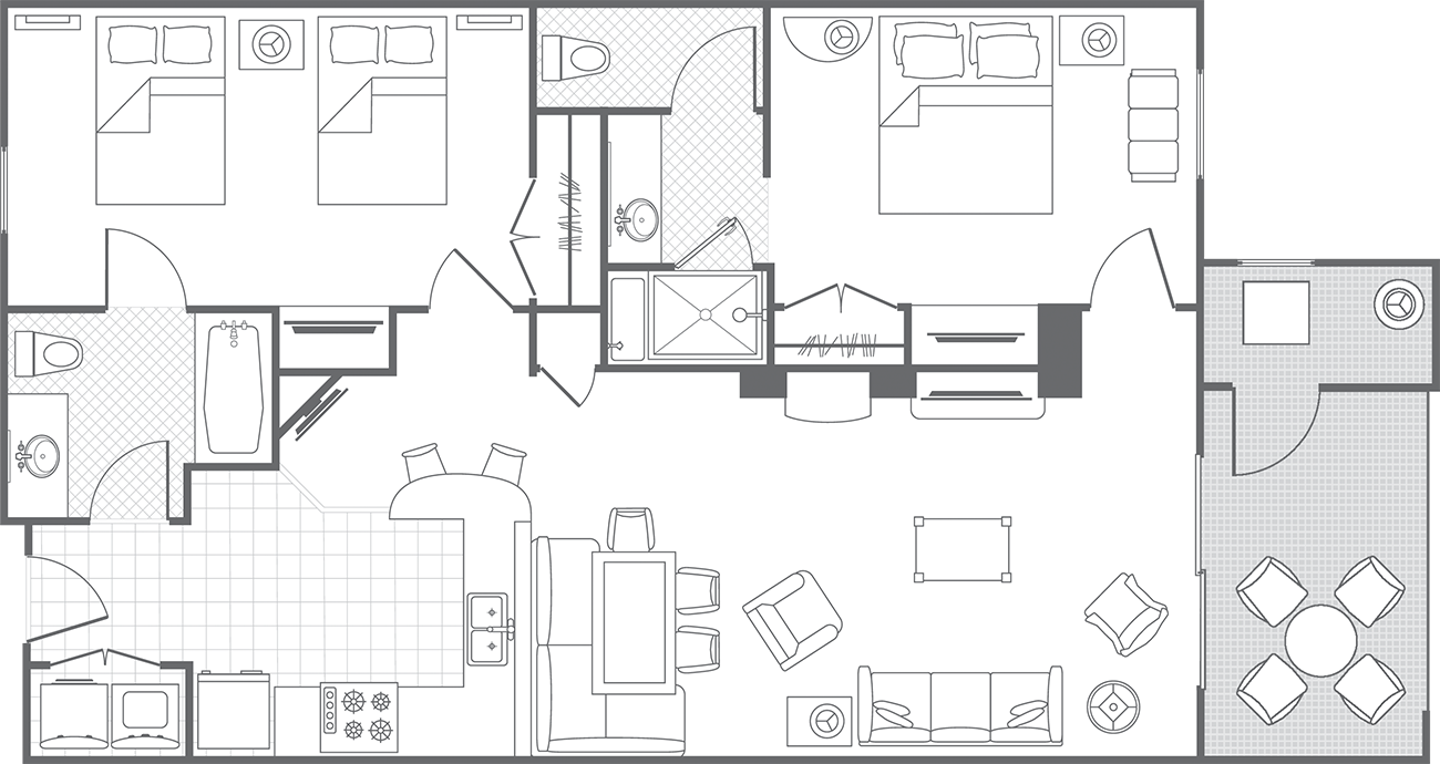 Two-Bedroom, One Entry Door