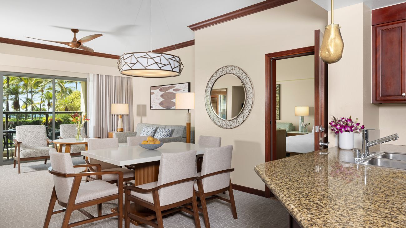 Villa Kitchen, Dining, and Living Area, Ocean View