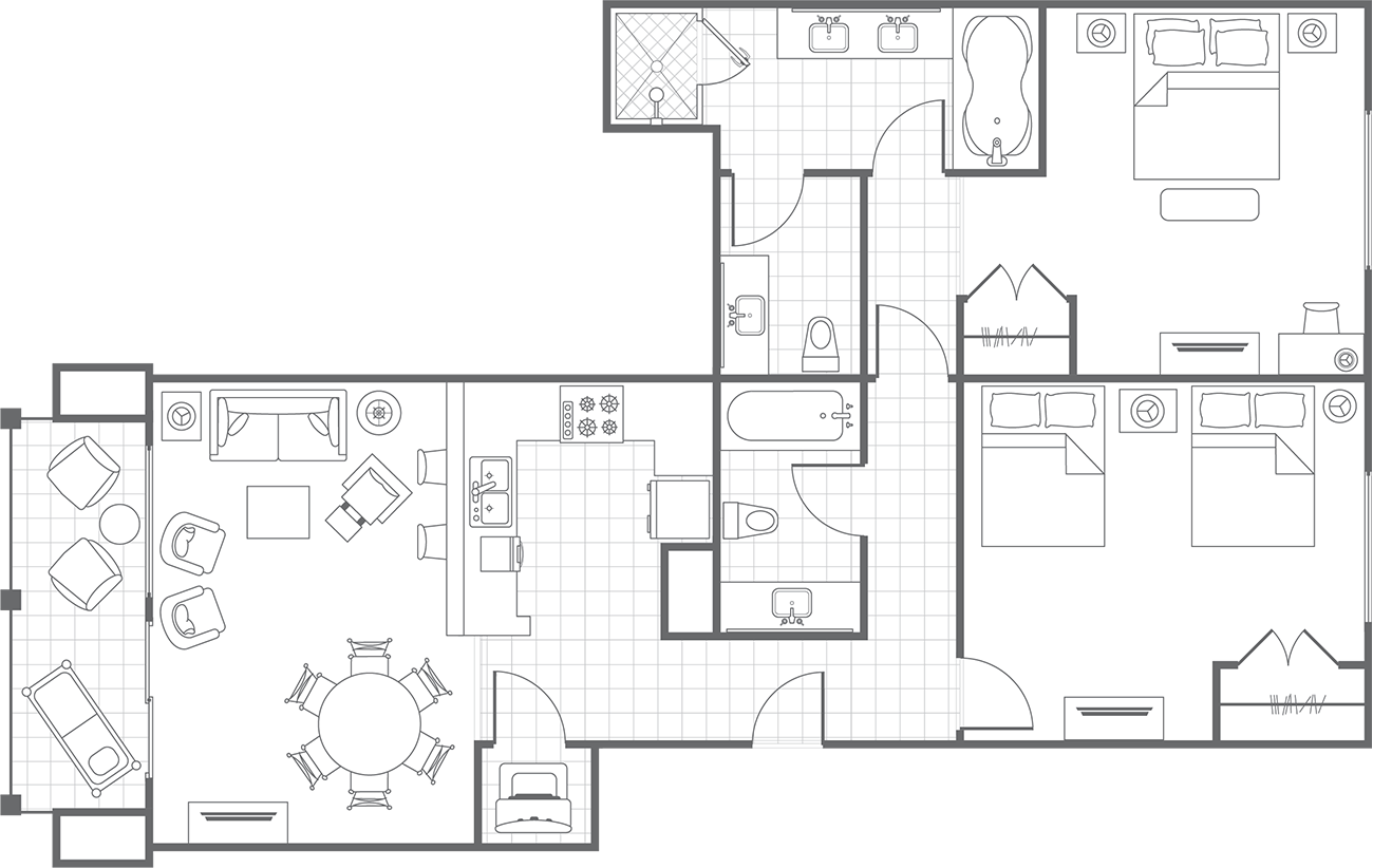 Typical Two-Bedroom, One Balcony