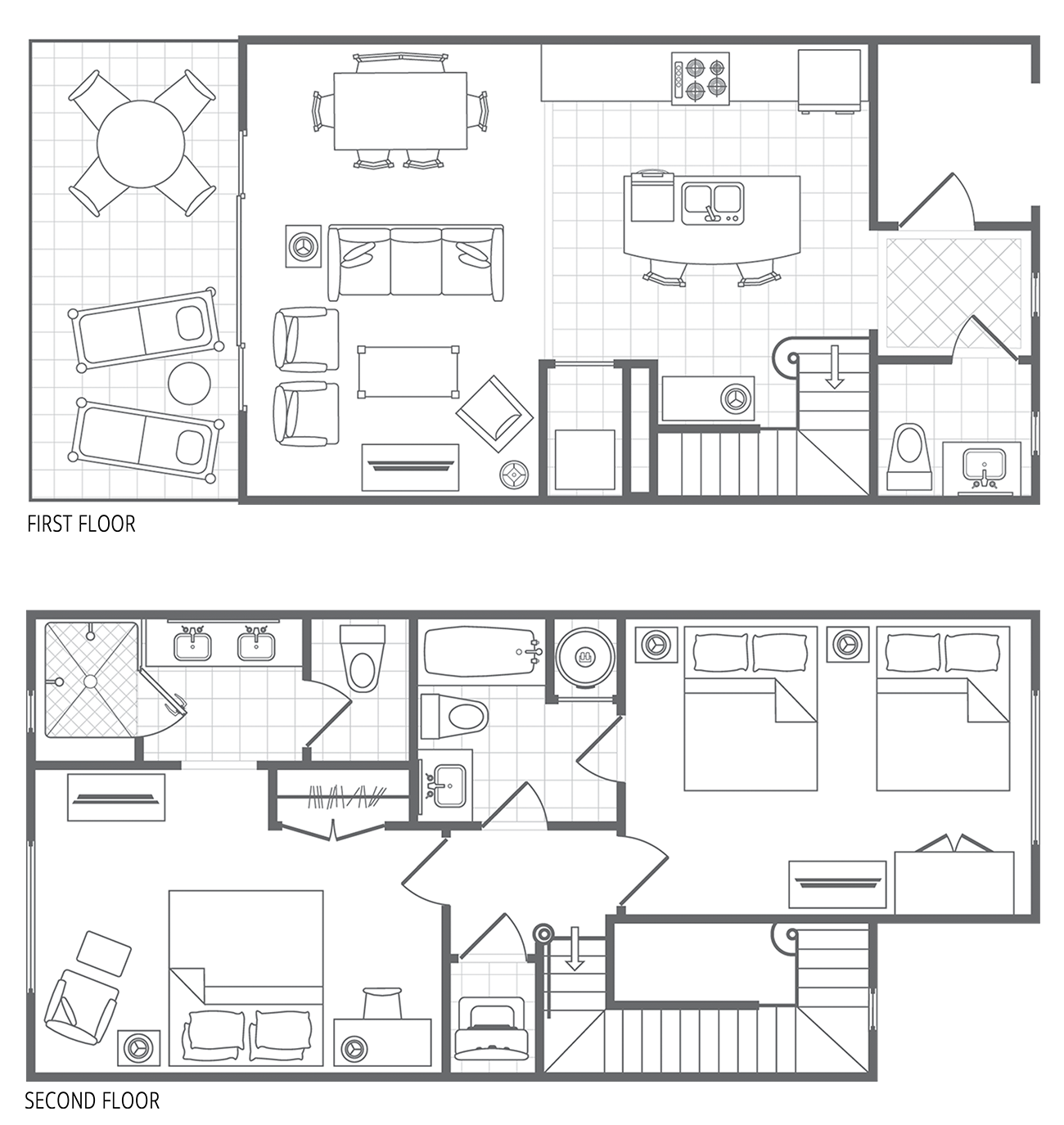 Two-Bedroom Deluxe Townhome, First and Second