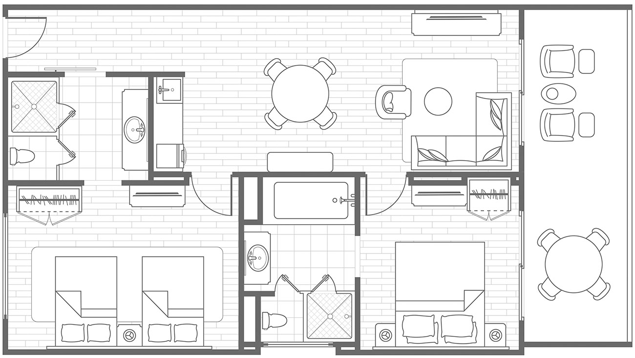 Two-Bedroom Apartment Pool View Floorplan
