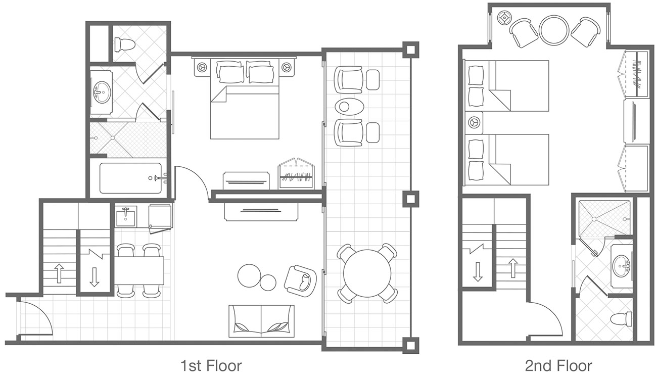 Two-Bedroom Bi-level Loft Apartment Floorplan