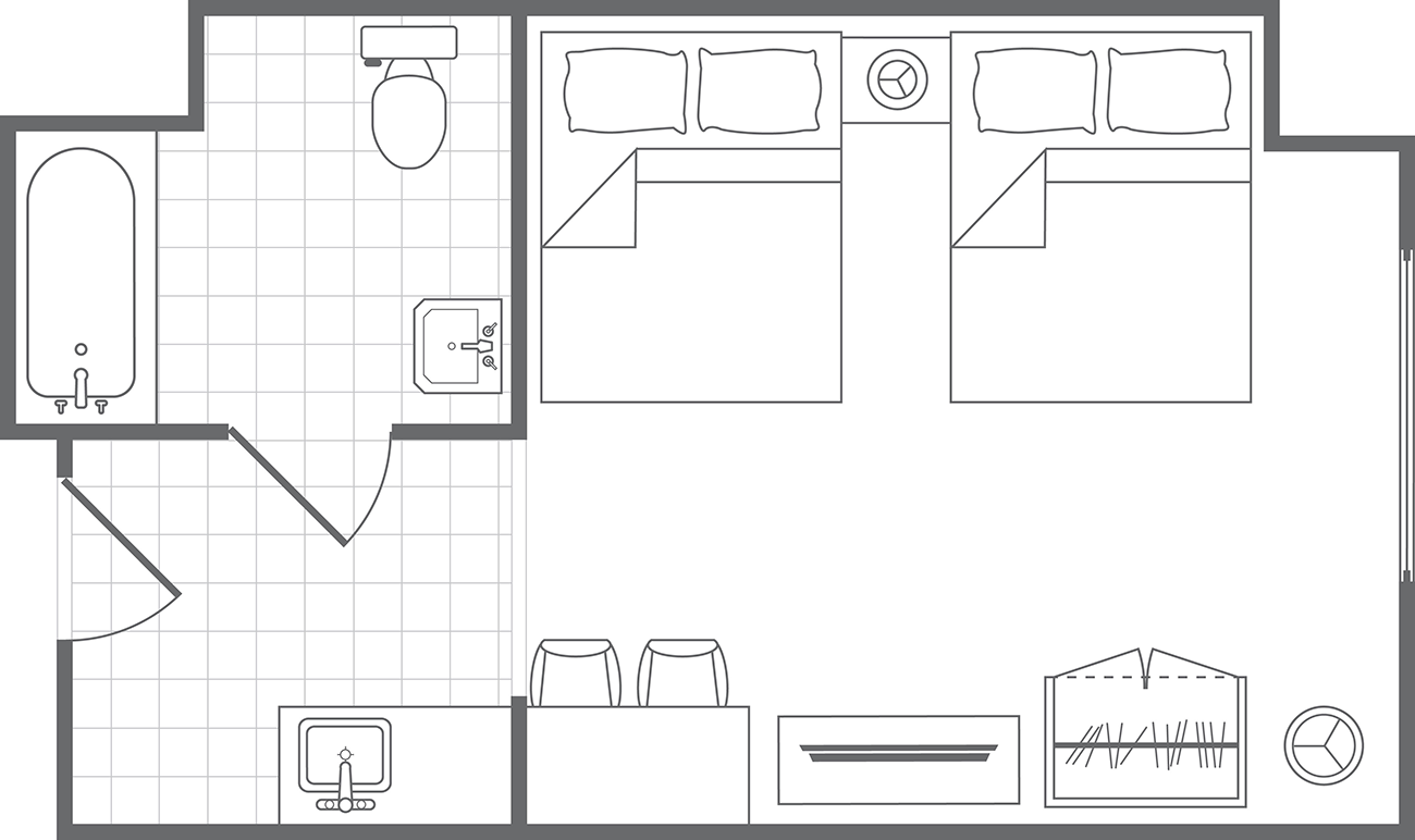 Typical Double Queen Studio, Floorplan