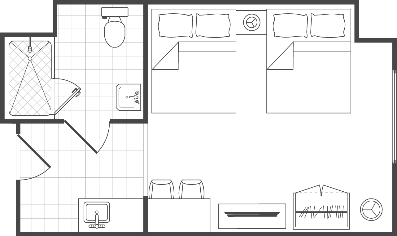 Typical Double Queen Studio, Floorplan