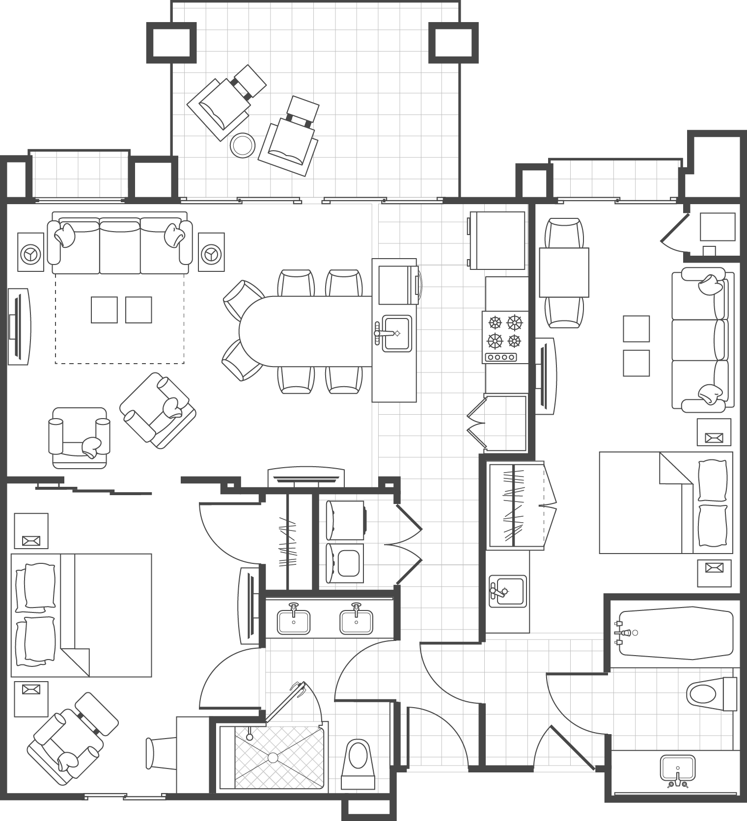 2 Bedroom (Two Entry Doors)