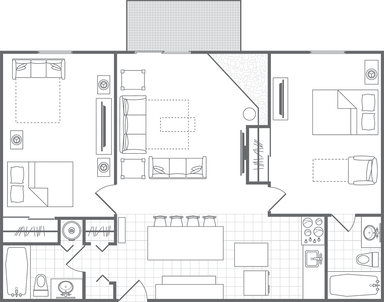 Birch 2-Bedroom, 2-Bathroom, Configuration 1