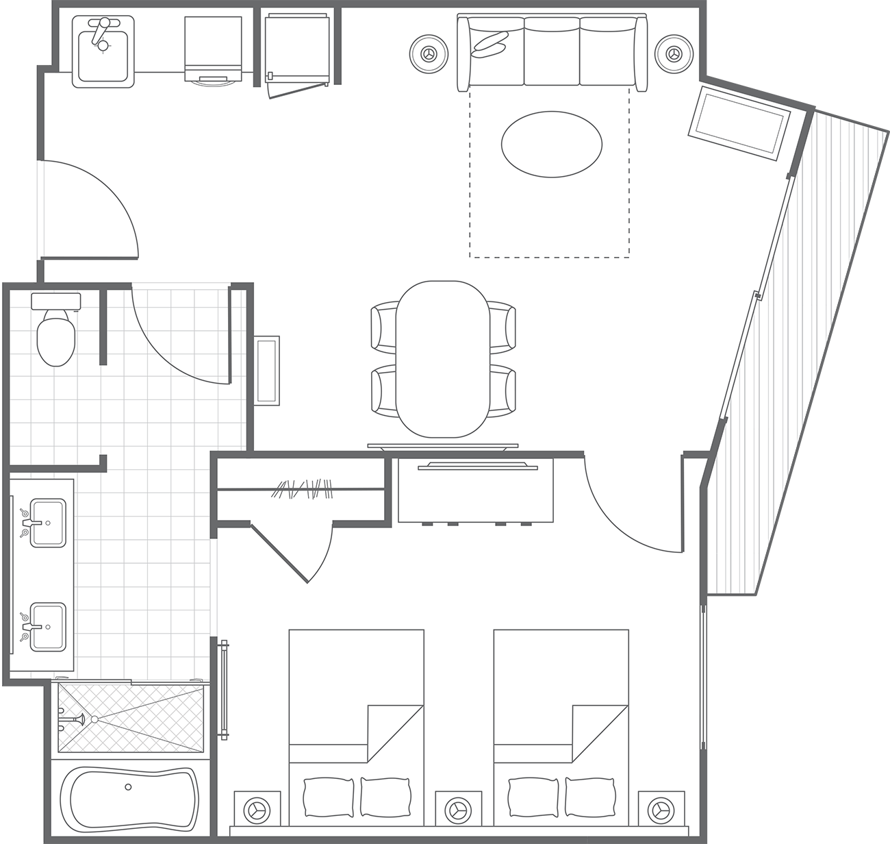 One-Bedroom Doubles Suite floorplan
