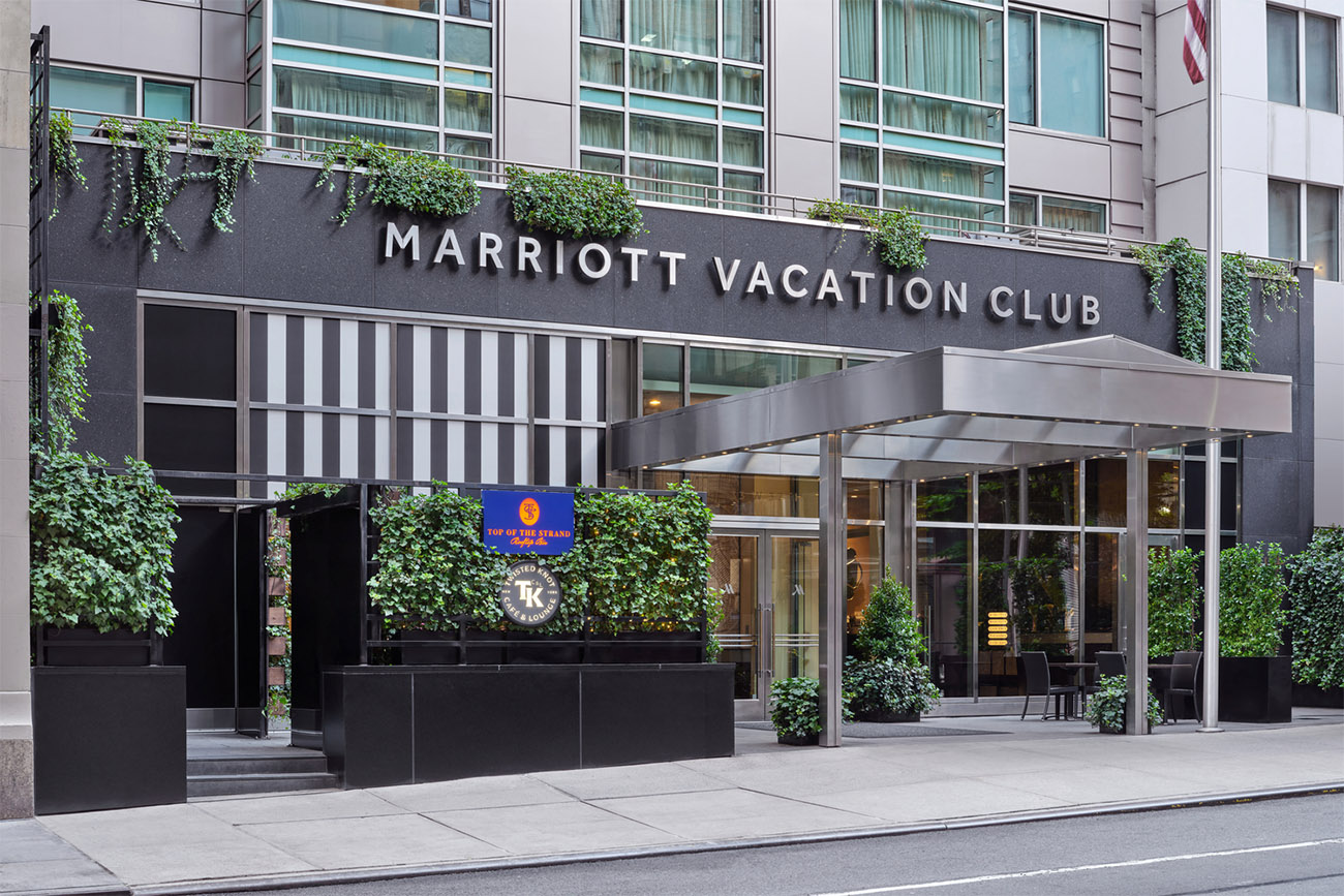 Exterior view of street view entrance of Marriott Vacation Club, New York City