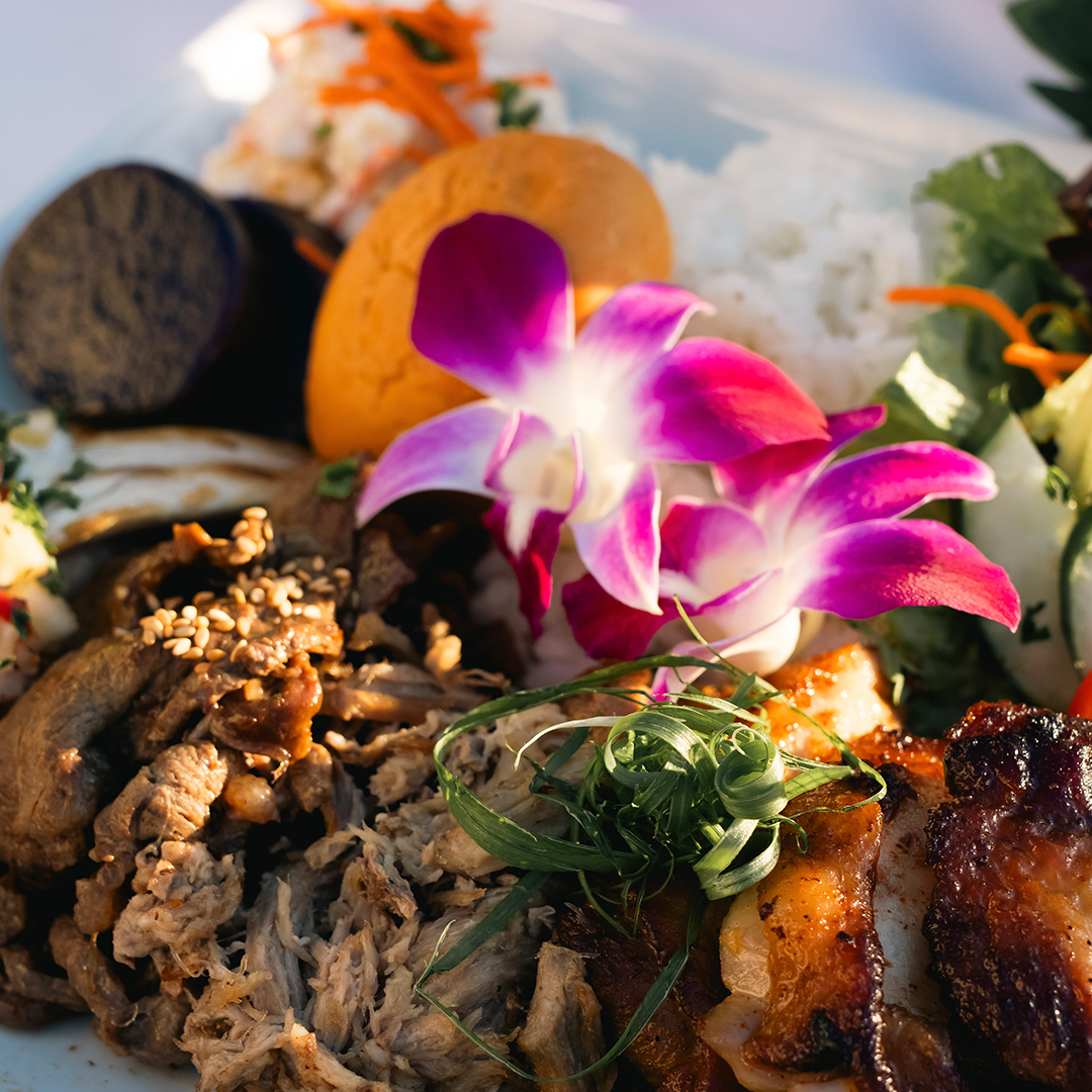 Closeup of food at the luau