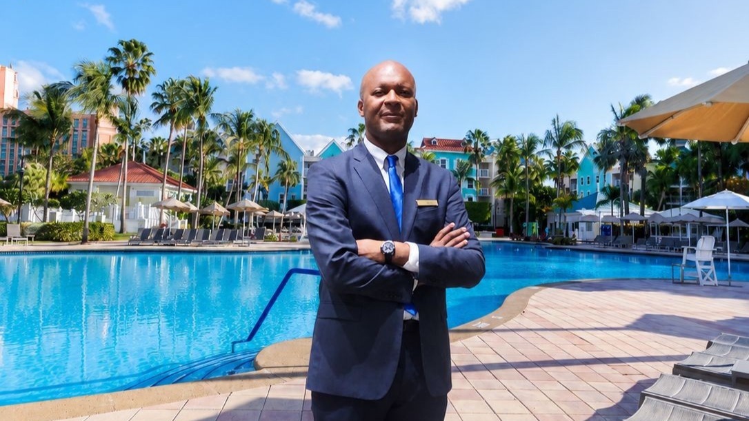 Chevaz Chambers at a Harborside Resort at Atlantis pool. 