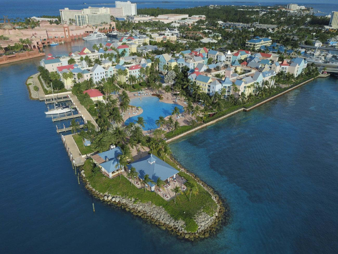 Aerial view of Harborside Resort at Atlantis.