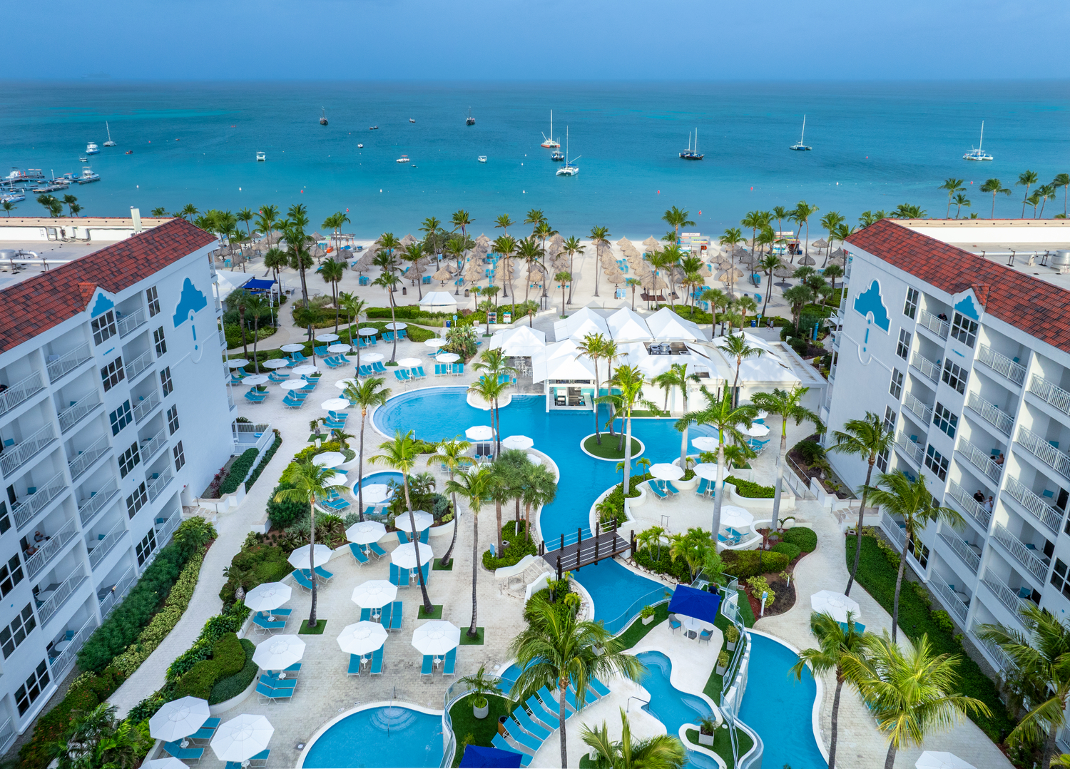 Pool and beachfront views at Marriott’s Aruba Ocean Club