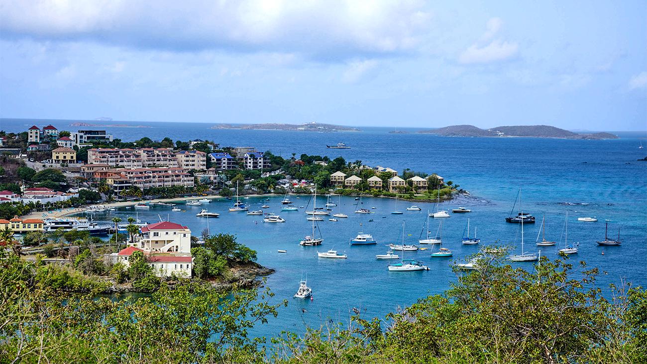 View of anchored sailboats in Saint John Cruz Bay, a Westin Vacation Club destination