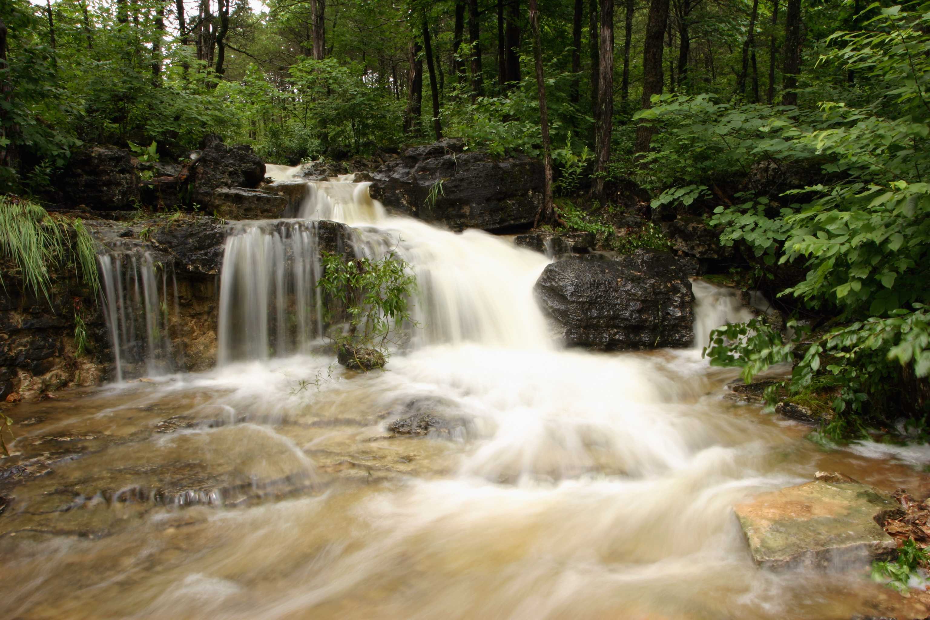 A waterfall in a verdant forest near Branson, a Marriott Vacation Club destination
