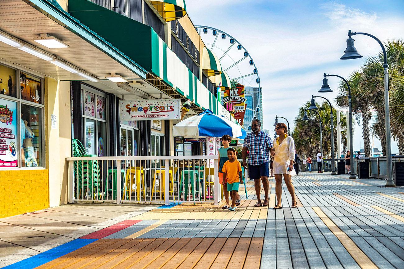 Family on Myrtle Beach boardwalk, Courtesy Visit Myrtle Beach
