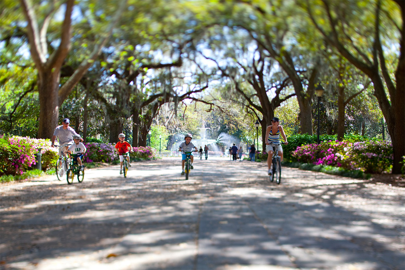Savannah Biking in Forsyth Park, Courtesy Visit Savannah
